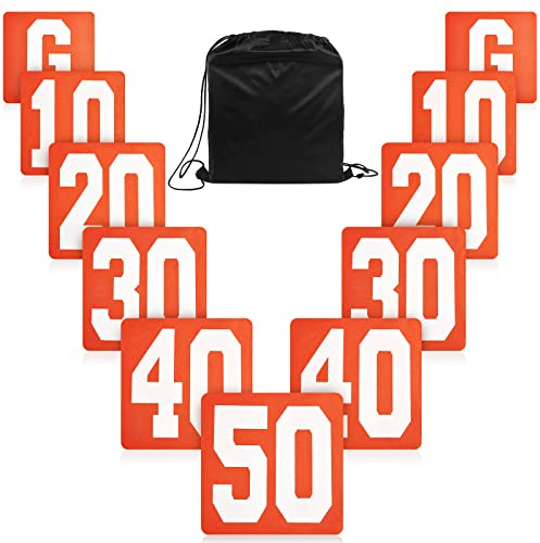 Jecery 11 Set Football Yard Markers High Visibility Football Field Yard Line Markers Yardage Field Line Marking 12 Inch with Carrying Bag for Sporting Training (Classic,Orange White)