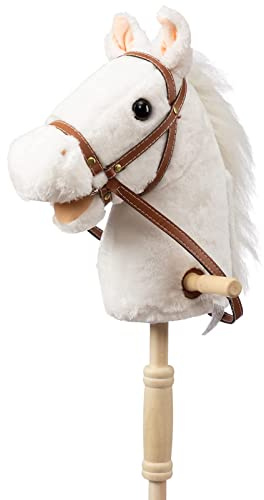 BEJOY Stick Horse with Wood Wheels Hobby Horse Toy Neighing Galloping Sound