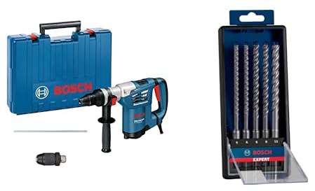 Bosch Professional GBH 4-32 DFR - Martillo perforador Eléctrica con cable Azúl (Ø máx. hormigón 32 mm, en maletín) + Set 5 de brocas para martillo Expert SDS plus-7X (para Hormigón armado, Ø 6-10 mm)