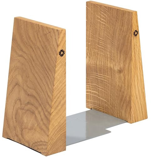 TILISMA Handmade Oak Tree Bookends with Metal Base - Sturdy Book Holders for Heavy Books - Modern Decorative Accessories