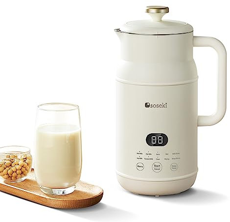 soseki Soy Milk Maker Machine,1.05QT Automatic Nut Milk Maker Machine 6 Pre-set Plant Milk Recipes, One-Touch Cleaning And Drying Almond Milk Maker Machine(White)