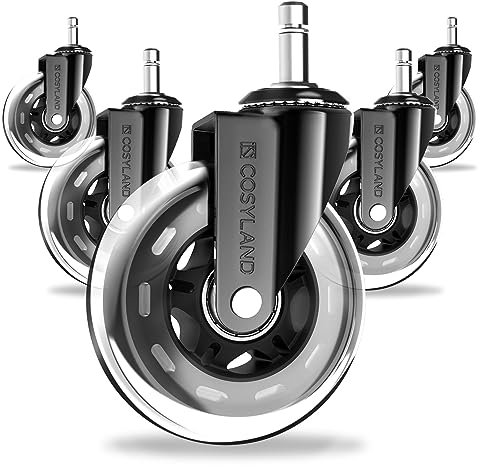 COSYLAND Bürostuhl Rollen 5er Set, 11mm x 22 mm Rollen für Bürostühle, Strapazierfähige Bürostuhl Rollen Parkett, Sehr leise Schreibtischstuhl rollen, Passend für 99% aller Bürostühle