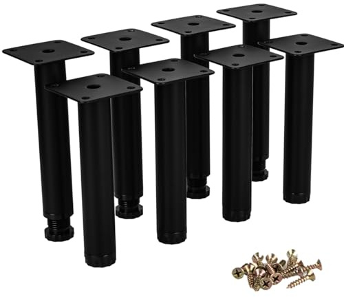 Btowin VCF 6 Inch / 15cm Metal Furniture Legs, 8 Pcs Black Adjustable Furniture Support Feet, DIY Replacement Dresser Legs Feet for Cabinet Table Sofa Couch Chair Desk Kitchen Cupboard