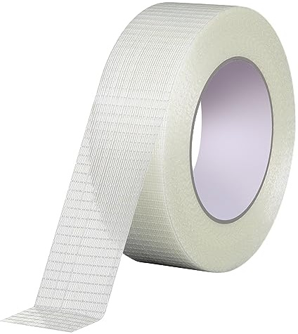 Fantasyon 1 Inch Wide Long Extra Strong Cross weave Reinforced Tape, Transparent Bi-Directional Filament Strapping Tape, Heavy Duty Anti Crack Water Proof Cricket Bat Tape Fiberglass Reinforced Tape