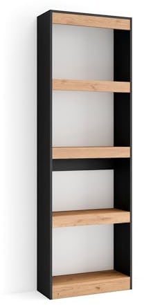 Skraut Home | Bücherregal Bibliothek | Bookshelf, Bookcase | 60x186x25cm | Wohnzimmer, Esszimmer, Büro | Aufbewahrungsregal | Moderner Stil | Eiche Schwarz
