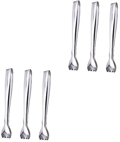 BESTonZON 6pcs Stainless Steel Ice Cube Tongs Multi-Purpose Food Clamps Serving Tong for Picnic Bar Restaurant