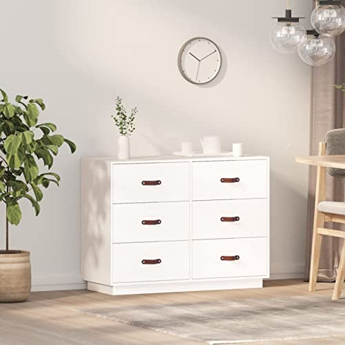 ADWOA Sideboard Kommode Weiß TüRen Sideboard Flur Schmal Eckkommode 100x40x75 cm Massivholz Kiefer