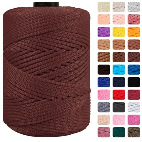 CAMAL Cuerda de Poliester 3mmx170m Hilo Macrame Trapillo para Tejer Bolsos Hilo Crochet Verano para Crochet Yarn Cuerda Trenzada para Manualidades Bolso de Mano (Café)