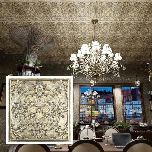 Square Ceiling Tiles, Decorative PVC Panels, for Office Building PL19 10tiles/lot (Ancient Gold)