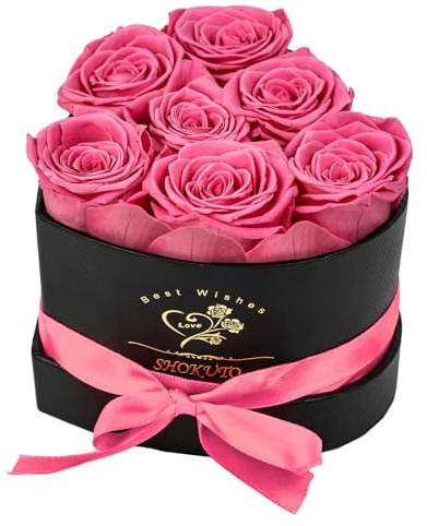 7 Stück Ewige Rosen in Herzbox - 100% echte Rosen - Ewige Blumen-Geschenkbox Geschenke für Frauen zum Valentinstag, Muttertag, Weihnachten, Geburtstag, Hochzeitstag (Rosa)