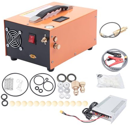 Tragbarer PCP Kompressor 300bar 4500psi Hochdruck Luftkompressor Tauchkompressor Reifenfüller Mobiler Mehrzweckkompressor mit Transformator 12V für Auto