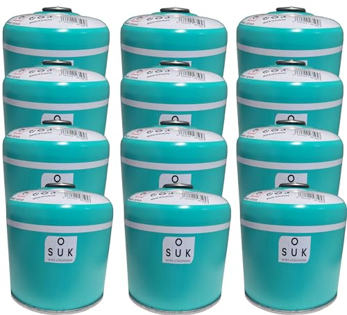 SOUK ONE gaspatron Premium 500 g (880 ml) 12 x set med skruvventil EN417, B188-ventil skruvpatron, campingkokare, gasvärme, camping gas butangas patron (12 x 500 g)