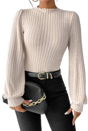 ticticlily Bodysuit Women, Body Femme Manches Longues Col Rond/Roulé Sexy Chic Élégant Combishort Slim Fit Bodys de Casual Fete Soiree Jumpsuit Tunique Haut Tops B Abricot L