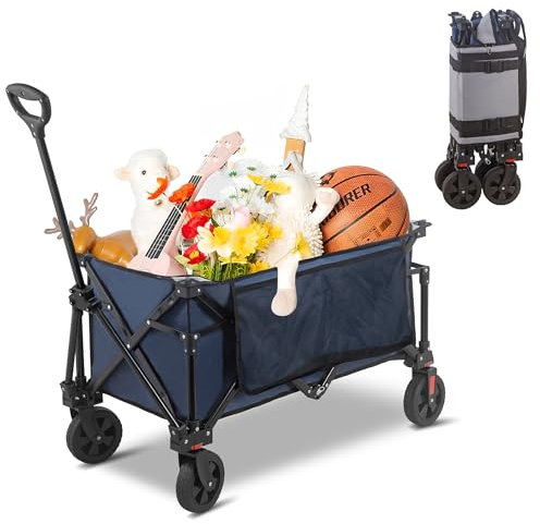 Carrello pieghevole da giardino, 200 kg, resistente, pieghevole, con ruote per tutti i terreni e borsa laterale, carro sportivo portatile per campeggio, shopping, giardino