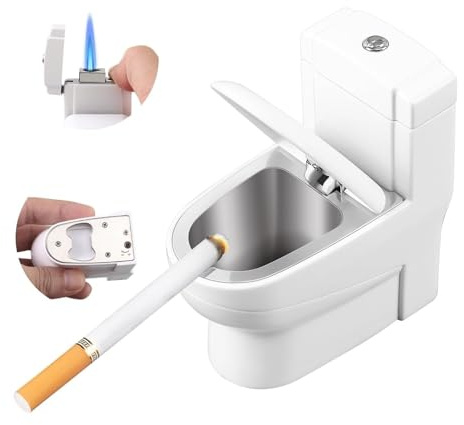 Accendino WC a butano, con posacenere e apribottiglie, accendino portatile antivento con torcia a getto, portacenere fantasia, ottimo regalo per uomini e donne