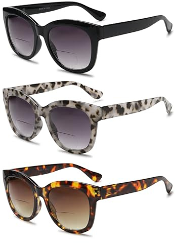 VEVESMUNDO Damen Bifokale Sonnenlesebrillen Getönte Lesebrille mit UV-Sonnenschutz Lesehilfe Brille +1.0,+1.5,+2.0,+2.5,+3.0,+3.5,+4.0(3 Stück Sonnenlesebrille Set, 2.5)