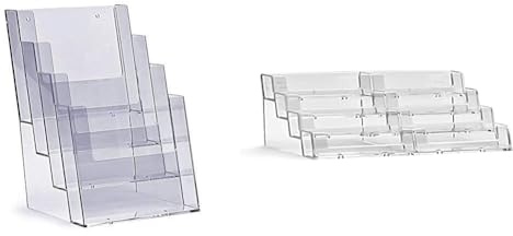 Taymar DIN A5 Présentoir de table pour flyers avec 4 compartiments sur 4 étages & porte-cartes de visite, support pour cartes de visite, présentoir pour cartes de visite, 2×4 étages, transparent