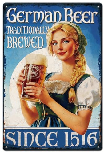 SUPERDANT Blechschilder Deutsches Bier Und Schönheits Blechschild Deutsches Bier Metallschild Bar Thema Vintage Schild Metallschilder Wanddekoration Für Bar Pub Männerhöhle