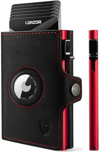 LORZOR Slim Wallet für Apple AirTag, Wallet mit Münzfach, Kartenetui RFID Schutz, Geldbörse Herren echtem Leder, Portmonee Herren AirTag, Brieftasche für 10 Karten, Portemonnaie