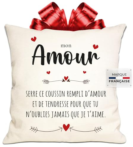 Hearthug® Housse de Coussin Amour | Message Touchant pour Votre Partenaire | Taie en Lin de Haute Qualité | 45 x 45 cm | Cadeau Romantique Saint Valentin, Anniversaire, Noël | Original Corner®