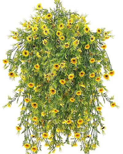 Daily Treasures 4 flores colgantes artificiales para exteriores, cestas colgantes de margaritas falsas, ramo de flores artificiales, 78 cm, plantas colgantes falsas para jardín, pared, valla, balcón