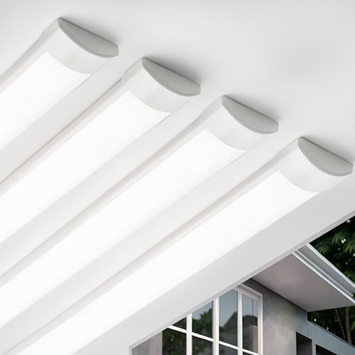 Qsmile Lot de 4 Réglette LED 120cm 6500K, Super Lumineux Ultra Fin Tube | Super Lumineux & Ultra Fin Neon LED, Matériau PC robuste & durable, Facile à installer, Garage, Bureau & Entrepôt