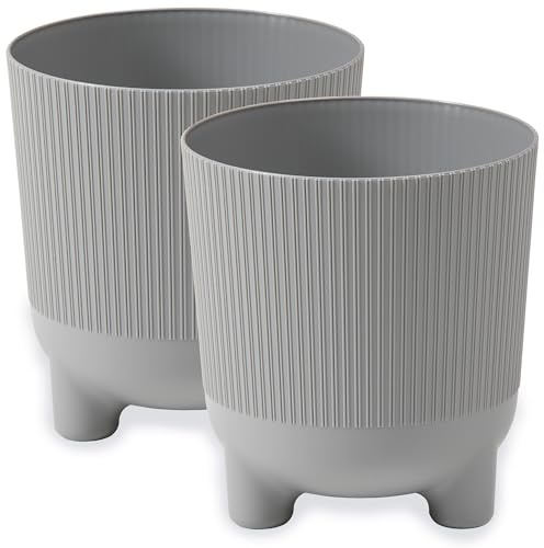 PECZEKO Blomkruka matta, planteringskruka med ben, dekorativ kruka för, stora och små växter, set om 2 blomkrukor, blomkruka örtkruka (2-pack) grå, ø 18 cm