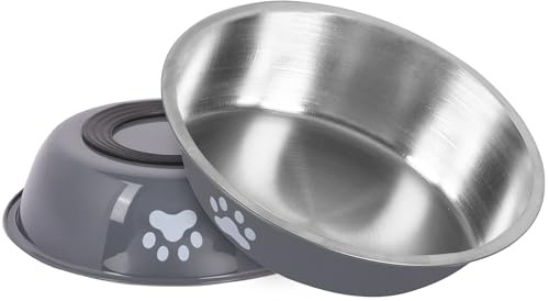 Lollanda Katzennapf Edelstahl 2er-Set, Flacher Fressnapf Katze mit Rutschfestem Silikonboden, 304 Material Futternapf, Kompatibel mit Erhöhten Ständern, BPA-frei (grau)