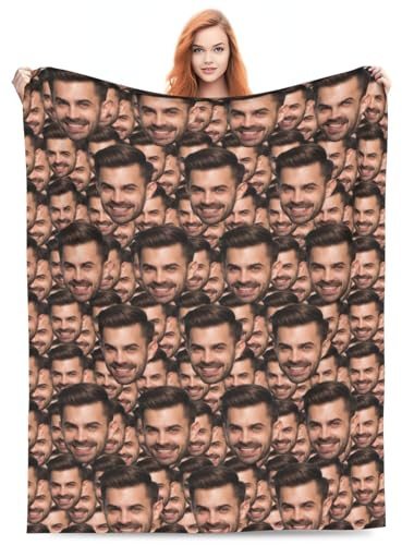 NOONATIVE Flanella Coperta Con Foto del viso Personalizzate,coperta personalizzata con facce divertenti per letto divano,Regalo di compleanno per uomo e donna