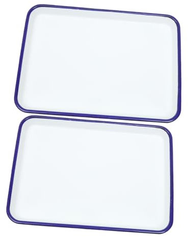 TIDTALEO 2pcs Enamel Square Plate Roasting Pan White Wear-Resistant Baking Tray for Kitchen Oven Tray