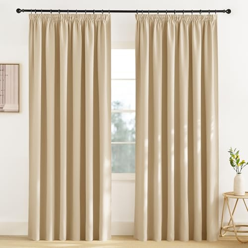 KGORGE Raumteiler Vorhang Blickdicht Thermovorhang Hitzeschutz Kräuselband | Biscotti Beige,1er Set,H245 x B200 cm,Thermo Vorhang gegen Hitze für Schienensystem,Verdunkelung,Sonnenschutz,für Wohnzimmer