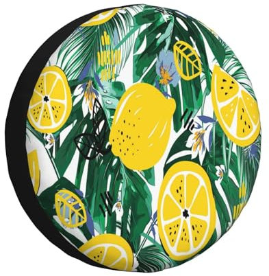 Reifenhülle Palme Zitrone Sommerfrüchte Schutzbezug Mit Kordelzug Auto-Ersatzreifenabdeckungen Uv-Schutz Auto Reserverad Abdeckung Für Ersatzradreifen Caravan 4 Saison 17 inch