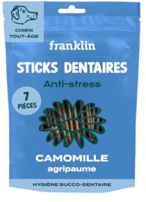 FRANKLIN – Stick Anti-Stress pour Chien – Friandises dentaires – 250g | Apaisant chien – Diminution Anxiété – Anti-tarte – Mastication Longue – Saveur Camomille et Agripaume – Tout Âge