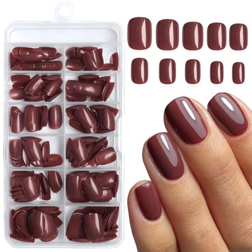 LunarCharm 240 pezzi di unghie quadrate bordeaux da pressare corte artificiali quadrate bordeaux per copertura completa unghie finte per principianti DIY