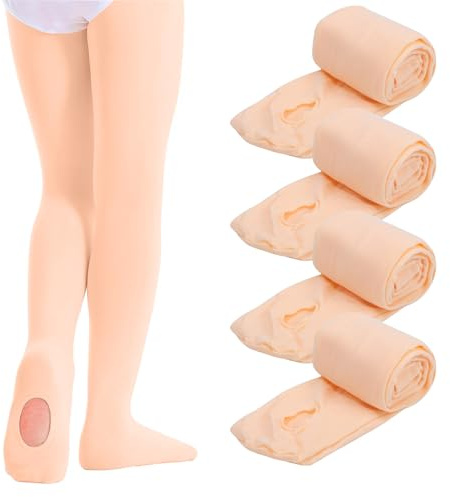 Mayoii 4PCS Convertible Ballet Tights 80D Girls Pink Ballet Tights and Skin Coloured Dance Tights Soft Girls Ballet Tight for Class or Performance (UK, Numeric, 130, 146, Regular, 4, Peach nude)