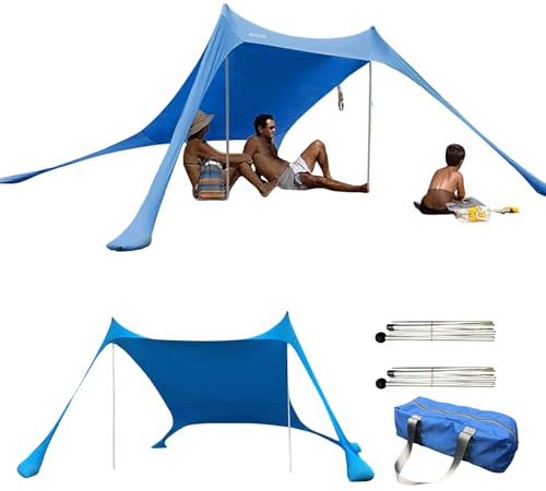 Tienda de campaña de playa, refugio solar, resistente a los rayos UV, tela de licra, toldo de protección UV, toldo con postes y bolsa de almacenamiento, toldo portátil, para camping, pesca