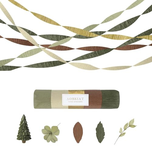 AOBKIAT Waldgrün Luftschlangen Party Deko für Babyparty,5 Rollen | Krepppapier für Boho Hochzeit,Bachelorette,Geburtstag,Weihnachten,Neujahr
