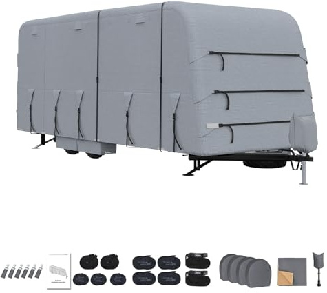 Travel Trailer Cover, 24-27 FT Caravan Cover, Waterproof | 4 Layers Heavy Duty Motorhome Cover 24-27 FT Caravan Cover, Windproof & Anti-UV, for Trailer, RV, Motorhomes