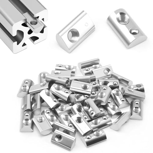 LINTRA 50 Pezzi Dadi Scorrevoli M4 Slot 6 a T con Palla, 20-Serie M4 Dadi Molla Roll-In, Dado con Sfera Scorrevoli Acciaio, per CNC per Stampanti 3D Profilo a C Alluminio, Standard Europeo