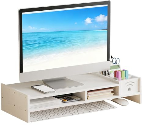 Supporto per monitor – Scaffale da scrivania a 2 livelli, alto 4,3 pollici, area organizzatore di conservazione, supporto per computer regolabile con coda lunga | per computer portatile Pc Tv