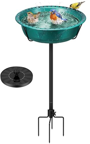 VIVOHOME Polyresin fågelbad solfontän, höjd 74 cm, stående utomhusmatare med metallskaft, 5 spetsiga bas