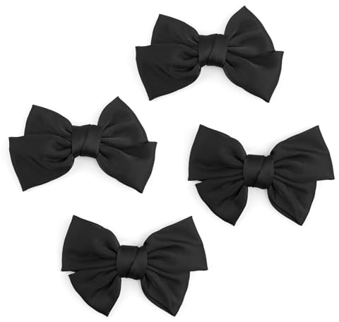 JENN ARDOR 4pcs Bow Shoe Clips Women Teen Girls Satin Cute Buckle Decoration for Heel Bag Clothing Hair Accessories (Black)