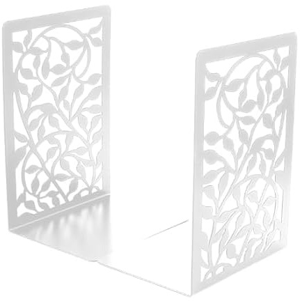 Buchstützen Set Metall Weiß – Buchstütze Buchständer rutschfeste L-förmige Buchhalter mit dekorativem Design – Bücherregal Organizer für Zuhause, Büro, Geschenk