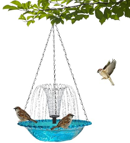 Bain d'oiseaux à énergie solaire - Bol suspendu,Fontaine de bain d'oiseaux à énergie solaire avec pompe à eau,Convient pour une utilisation sur la terrasse, le jardin, le balcon, la cour, la pelouse