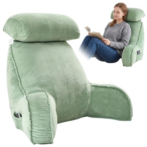 CEWROM Lesekissen für Bett Und Sofa, Lesekissen mit RüCkenlehne für Erwachsene, Reading Pillow aus Memory Foam mit Armlehne, Ideal zum Lesen, Fernsehen, Faulenzen oder als Rückenstütze (Grün)
