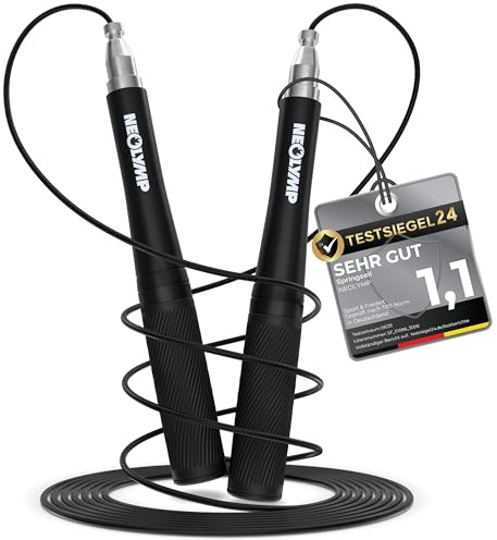 NEOLYMP Springseil Erwachsene Fitness - Speed Rope mit werkzeugloser Schnellverstellung - Ultraleicht Aluminium & 360° Kugellager - Premium Jump Rope für Crossfit Cardio Ausdauertraining