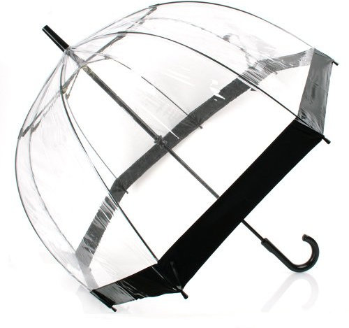 DOME SEE THRU WEDDING UMBRELLA CLEAR WITH BLACK TRIM & HANDLE & DEEPEST DOME FOR PROTECTION.