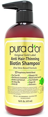 Pura D’Or Premium Organic Argan Oil Shampoo for Hair Loss Prevention (Gold Label), 16 Liquid Ounces Single