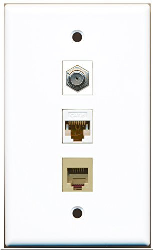 RiteAV - Cavo coassiale TV a 1 porta tipo F e 1 porta telefono RJ11 RJ12 beige e 1 porta Cat6 Ethernet bianco