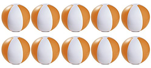 eBuyGB Pack of 10 Inflatable Colour Ball - Beach Pool Game, Orange, 22 cm/9